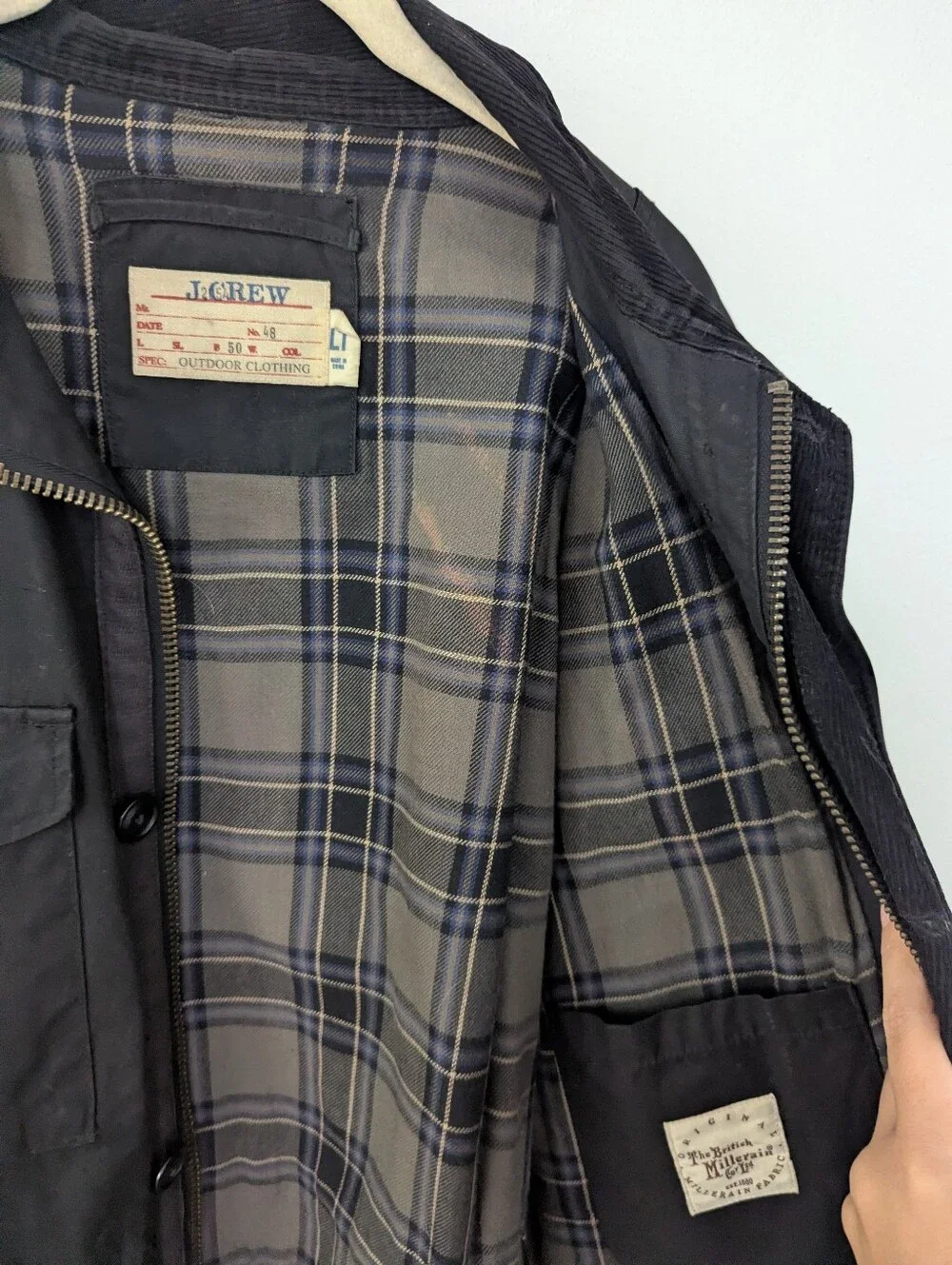 Vintage J. Crew Coated Barn Jacket The British Millerain Black Pockets Large T